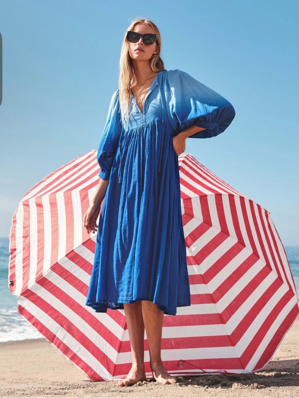 SUNDRY Blue Ombre V-Neck Women’s Swim Cover-Up Dress